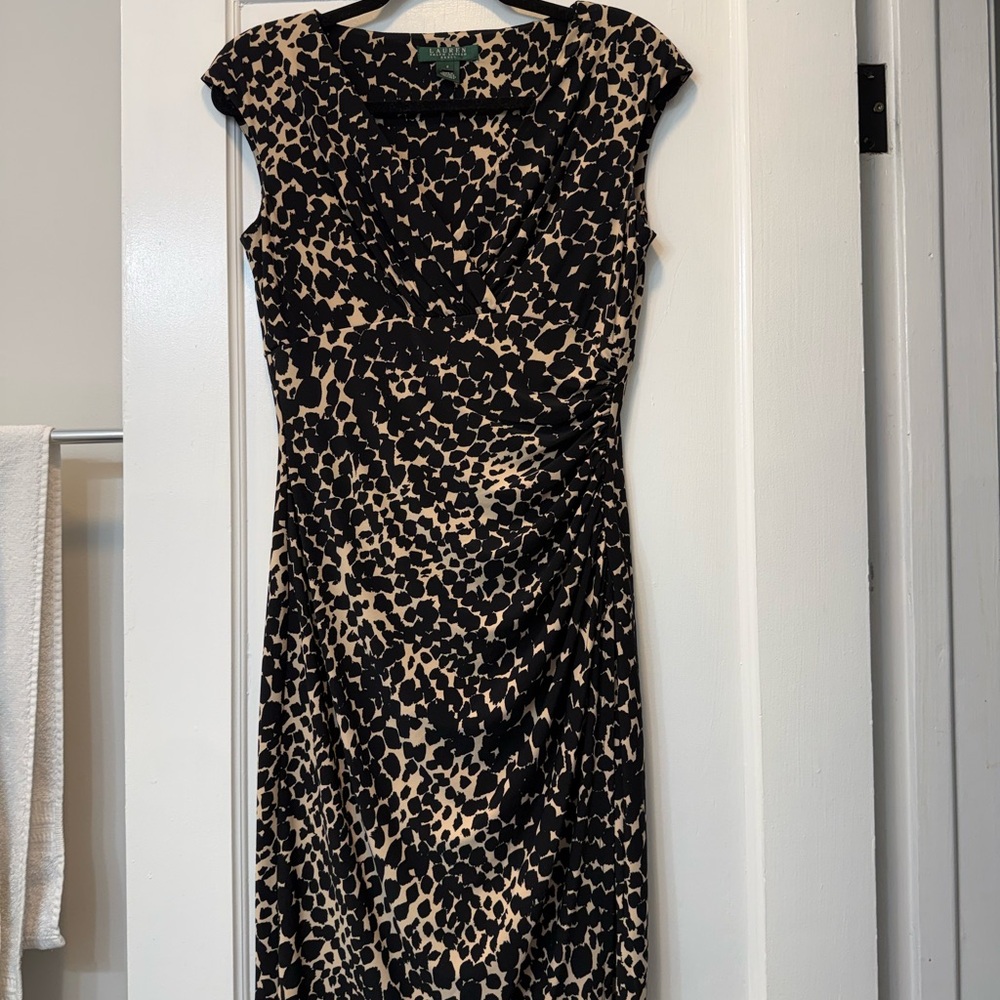 Ralph Lauren Black and Tan Animal Print Midi Dress